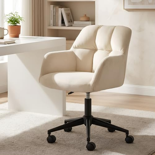 Ya-Home Chaise de Bureau Velours Fauteuil de Bureau Confortable avec Pied Pivotant Siège de Bureau Hauteur Réglable, Beige