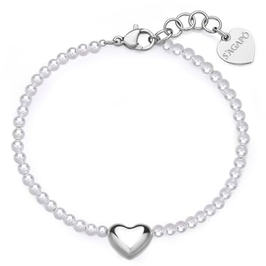 S'Agapõ Bracciale Donna in Acciaio e Perle con Simbolo Cuore | Collezione Stellar - SSE41