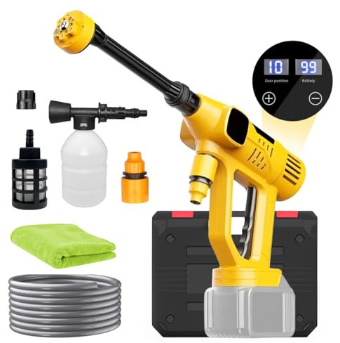 Hidrolimpiadora Inalámbrica de 100 Bares, Compatible con Baterías Makita, con Manguera de 10 m y Boquilla Multifunción 6 en 1, 10 Niveles de Presión, Pantalla LED, para Coche y Jardín (Sin Batería)