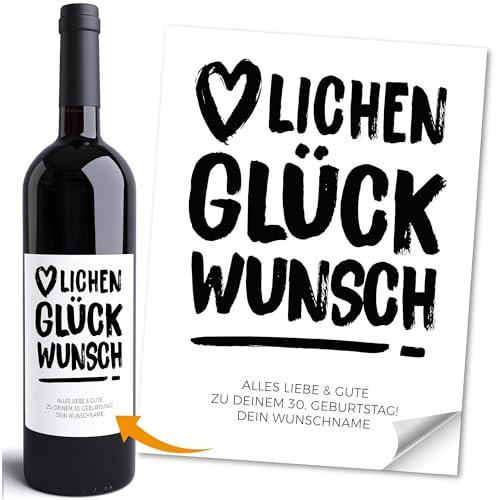 Moonworks® Weinetikett Geburtstag personalisiert Herzlichen Glückwunsch anpassbarer Wunschtext 3 Zeilen Flaschenetiketten selbstklebend Weiss unisize