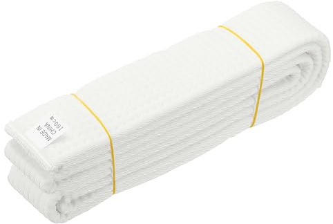 YELARXI Karate Belt, Martial Arts Ranking Belts Solid Cotton Double-Layered Core Long Soft Uniform Training Equipment Fitting for (Taekwondo/Karate/Judo/BJJ/Competition) 5.2 ft & White