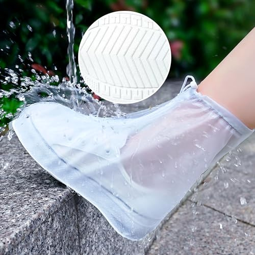ZVSLGVZ Rain Boot Waterproof Shoes Covers, Sand Control Non-Slip Shoe Cover Galoshes, PVC Rubber Sole Reusable Rain Snow Boots Overshoes for Cycling Outdoor Camping Fishing Garden Travel (Clear, L)