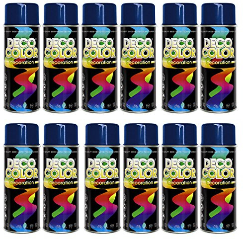 Deco Color 12er Sparpack (1 Karton) Lackspray glänzend 400ml saphir blau glanz RAL 5003