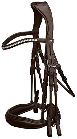 Schockemoehle Sports Anatomic Dressage Weymouth Double Rolled Leather Bridle and Venice Headband (Brown, Cob)