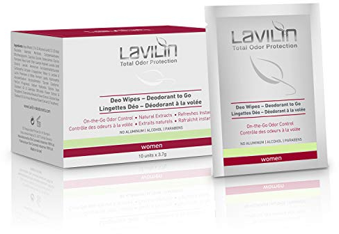 LAVILIN Underarm Deodorant Wipes for Women - 10 Pk of Individually Wrapped Long Lasting Wipes - On the Go/Travel/Freshen-Up Protection from BO | Alcohol, Paraben and Aluminum Free | Cruelty-Free