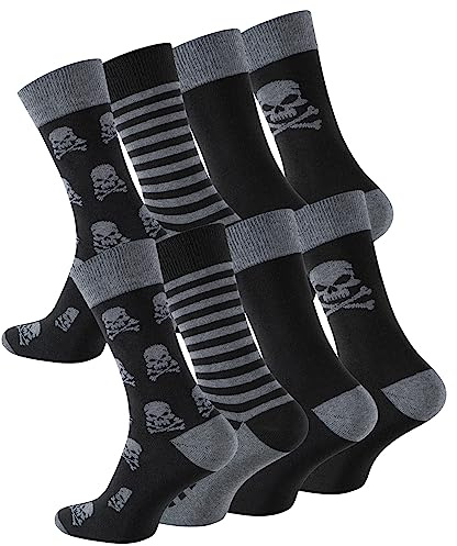 Cotton Prime 8 Paar Herren Socken Totenkopf, Skull Socks, Gemusterte Baumwollsocken, Gr. 43-46