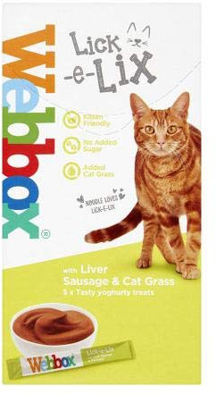 Webbox Lick-e-Lix Unique Tasty Cat Treats Box (All Flavours) 5-7 Treats Per Pack Lick-e-Lix Liver Sausage & Cat Grass 5 Pack, 1 Pack