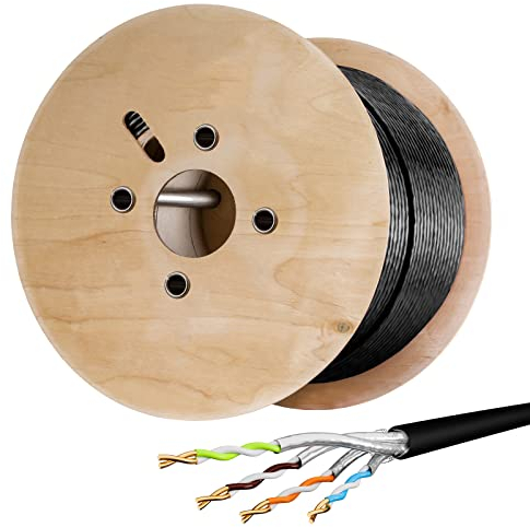 HB-DIGITAL 250m CAT 7 Netzwerkkabel Outdoor LAN Kabel Verlegekabel S/FTP AWG23 doppelt geschirmt PiMF reines Kupfer max 10Gbit/s Netzwerk Installation Ethernet Datenkabel für Außenbereich - Schwarz