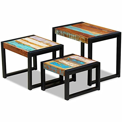 MOONAIRY 3-TLG. Satztisch-Set, Beistelltisch 3er Set, Satztisch, Couchtische, für Wohnzimmer, Schlafzimmer, Couchtisch, Altholz