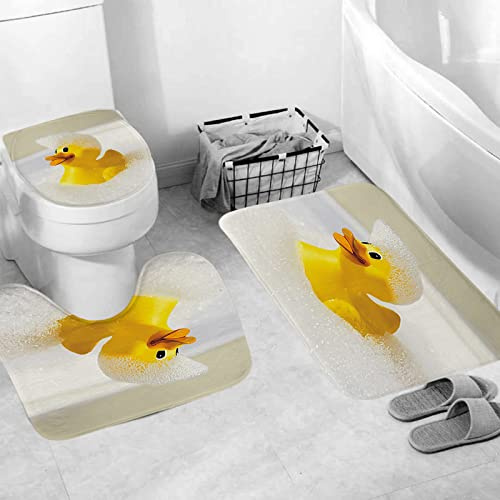 HJOSWVNS Badezimmerteppich Gelbe Ente Badematte Badezimmer Set 3 Teilig rutschfest Badteppich 45x75cm Maschinenwaschbar Badvorleger für Wohnzimmer, Schlafzimmer, Toilette