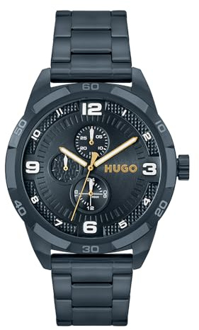 HUGO Multi Zifferblatt Quarz Uhr für Herren Kollektion #GRIP mit Blaues Edelstahlarmband - 1530278