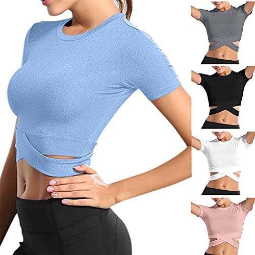 Topgrowth Accessorio Top Sportivo Corto Donna Fitness Manica Corta Maglia Palestra Donna Sportiva Aderente Elasticizzata Maglietta Comoda Quickdry per Running Corsa Yoga Danza (A-Black, M)