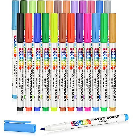 EooUooIP 24 Trocken Abwischbares Marker Set,Whiteboard Marker,Whiteboard Stifte,Trocken Abwischbare Kreide, für Whiteboard,Mehrfarbig Hohe Qualität Dry Erase Marker für Schullehrer Bürotreffen