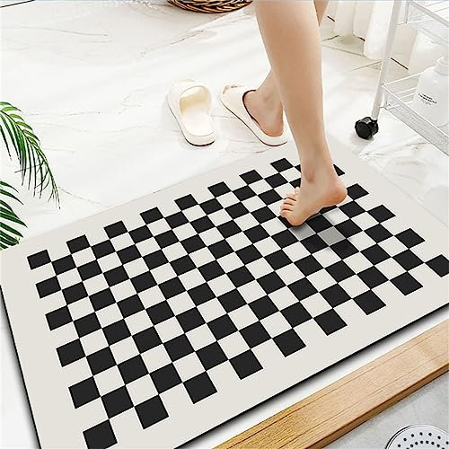 Tapis de Bain en Pierre de diatomite antidérapant et Anti moisissure à séchage Rapide Tapis de Sol Lavable en Pierre de diatomée Noir et Blanc Tapis de Salle de Bain Absorbant en Caoutchouc