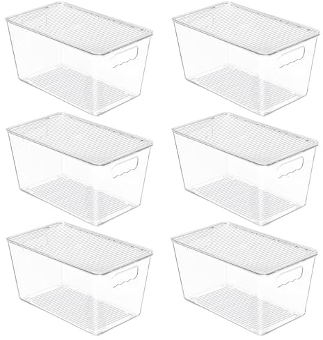 Vtopmart Clear Stackable Storage Bins with Lids, Medium Plastic Bins with Handle for Organizing and Storing in Pantry, Bathroom, Kitchen, Refrigerator and Cabinet, Pack of 6