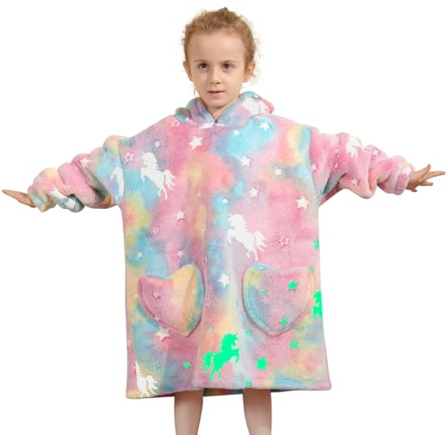 Fiosnow Glow in the Dark Horse Blanket Hoodies for Kids Toddler 2-6YR Oversize Wearable Blanket Hoodies for Boys Girls