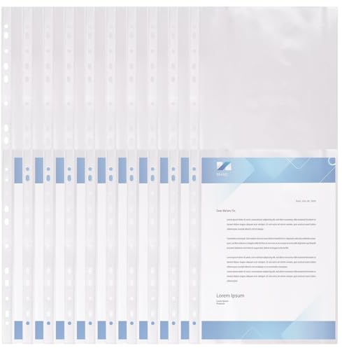 Catime Gelochte Dokumentenhülle A4, Prospekthüllen Klarsichthüllen A4 Glasklar, Oben Offen Plastikhülle, Klarsichtfolien Glasklar für Aktenordner, Ringbuch Ordner A4, 50PCS