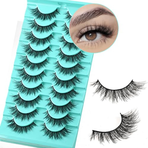 APCYUST Lashes False Eyelashes Cat Eye Lashes Wispy Fake Mink Lashes Natural Lash 10 Pairs Fake Eyelash Fluffy Lashes Strips Eye Lashes Pack Short Cateye Lashes (Flare Cateye | 7-14mm)
