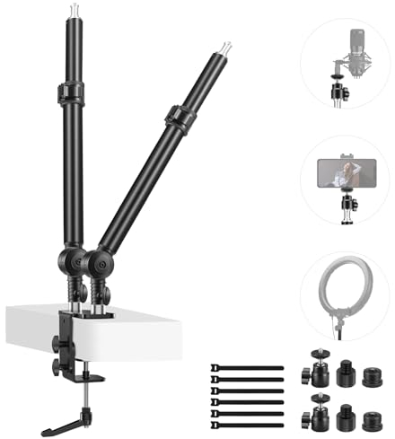 NEEWER Upgraded C Klemme Tischhalterung für Dual Kamera Halterung Stand, 225°Neigung & 360°Drehung Teleskop 17,7-24,8 Desktop Webcam Stand für DSLRs Überkopf Fotografie Ringlicht Handy Action Kamera