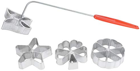 TOWEBOORY Rosetta Moldes Galletas, Juego de Hierro de 4 Formas Juego de Cortadores de Galletas Moldes para Buñuelos Cortador Galletas con Mango Cortador de Repostería para Galletas Caser