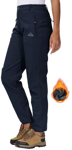 YSENTO Damen Softshellhose Winter Wanderhose Skihose wasserdichte Warm Gefüttert Thermohose Outdoorhose Trekkinghose(Marine,M)