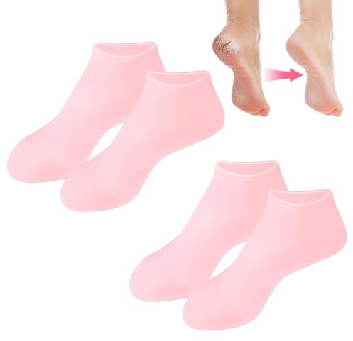 GXGM Calzini Idratanti In Silicone,2 Paia di Calzini Idratanti Calzini Idratanti Elastici Calzini In Silicone per Piedi Secchi e Screpolati,Maschera Piedi Esfoliante