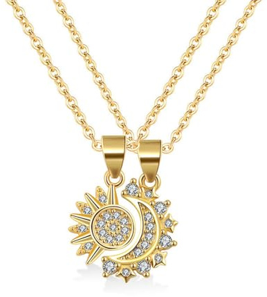 FDEETY 2 Juego de Collares Pareja Sol y Luna Collar de Amistad Joyería Regalo Cumpleaños Navidad San Valentín Blanco
