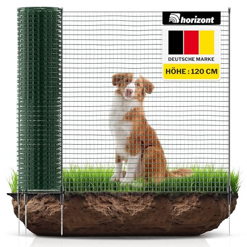 horizont Begrenzungszaun FIX, mobiler Zaun 25 m lang, 120 cm hoch, ideal für große Haustiere, Hundezaun, Camping, Gartennetz, inkl. 15 Pfähle, Absperrzaun, Steckzaun, Auslauf für Hunde
