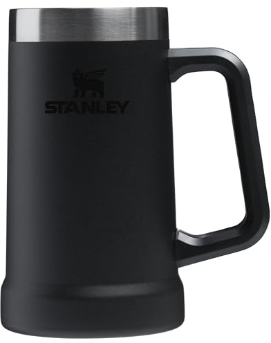 STANLEY Stay-Chill Beer Stein 24 oz | Heavy Duty Big Grip Handle | Beer Tumbler Drink Cup, Holds 2 Cans | Insulated Stainless Steel Party Mug | BPA-Free | Black 2.0