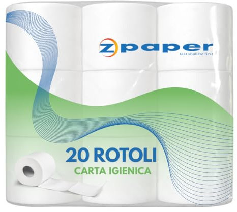 ZPAPER - 20 Rotoli di Carta Igienica. 250 Fogli a rotolo, 2 Veli, morbida e resistente per la casa o l'ufficio
