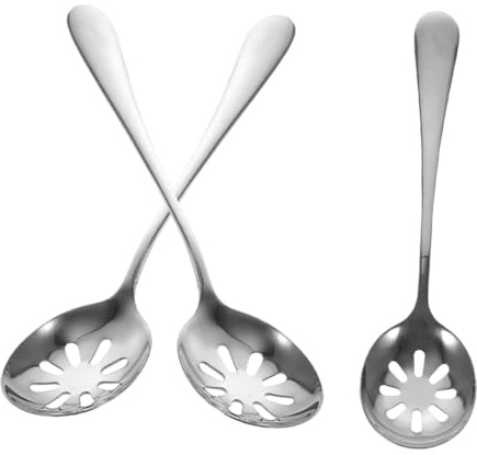 Anneome 3 piezas Cucharas Ranuradas Inoxidable para Servir con Diseño Perforado Cucharas Pequeñas para Espaguetis y Aperitivos Utensilios Resistentes y Fáciles de Limpiar para Cocina y