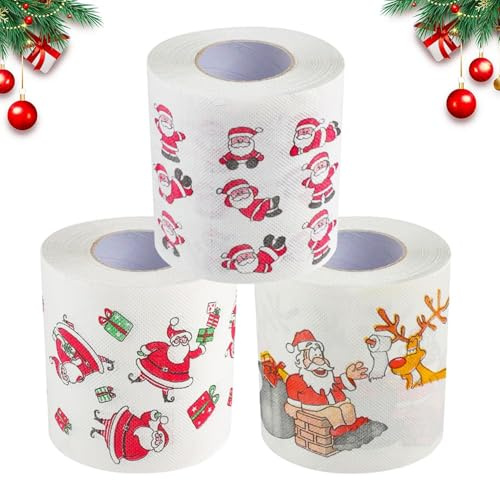Papier toilette de Noël, 3 rouleaux papier toilette amusant de Noël, papier toilette Père Noël, rouleaux de papier toilette de Noël, papier toilette nouveauté amusante, pour décoration de Noël