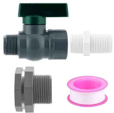 Oxxggkao Set di raccordi professionali multiuso in PVC per installazione di barili di pioggia Include accessori per nastro di tenuta filettata Valvole a sfera in PVC Tubo da giardino