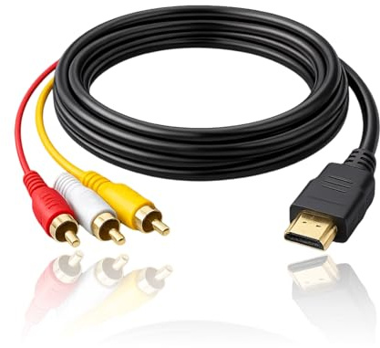 Ermenlifiqq 1 Pezzo Cavo HDMI a 3 RCA/Cinch 1,5 m, Cavo AV HDMI a 3x Cinch per Trasmissione Audio/Video, Collegamento da Fonte HDMI a Ingresso Analogico, per TV, Proiettore, Receiver, DVD Player