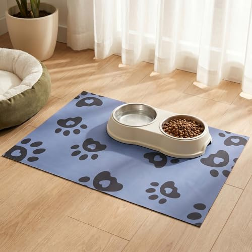 Tappetino per la ciotola per cani, gatti, per cani, gatti, assorbente, ad asciugatura rapida, antiscivolo, impermeabile, per cucina, animali domestici, 40 x 60 cm, blu