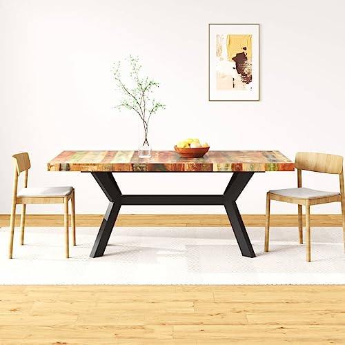 Pyvara Matbord, gammalt trä, massivt med stålram, 180 cm, rektangulärt köksbord, matbord, robust, handgjort, vintagestil, perfekt för matplats och vardagsrum