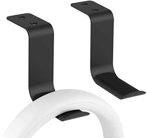 GEEKRIA Supporto a parete per cuffie in alluminio, gancio per cuffie gaming, supporto da parete sotto scrivania per tutte le cuffie (2 pezzi), nero
