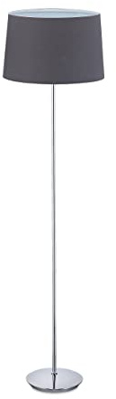 Relaxdays Stehlampe mit Stoffschirm, verchromter Fuß, E27 Fassung, Ø 40 cm, Wohnzimmer, Stehleuchte 148,5 cm hoch, grau