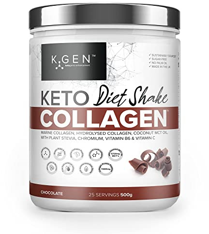 K-GEN Diet Shake Meal Replacement Keto Collagen Powder | Multi Collagen Protein with MCT Oil, Vitamin C | Advanced Keto Complete Powder for Meal Replacement Gluten & Sugar Free (Chocolate 500g)