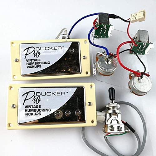 XIYANGJUAN 1 Set ProBucker Alnico Bridge&Neck Pickups with Pro Wiring Harness Pots&3 Way Switches for Epiphone/Gibson guitar Chrome(Cream ring)