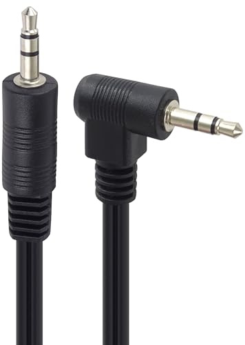 PremiumCord Klinkenkabel 5m, Klinkenstecker 3,5mm, StereoJack Stecker auf Stecker 90°, Aux Headset Audio Verbindungskabel, Für TV Handys MP3 HiFi, geschirmt, Farbe schwarz