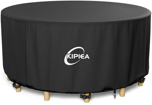 Kipiea Gartenmöbel Abdeckung Rund Winterfest, 420D Oxford Gewebe Gartentisch Abdeckung Rund Wasserdicht, Abdeckplane für Gartenmöbel und Gartentische mit Winddicht, Anti-UV, Reißfest (Ø280x71cm)