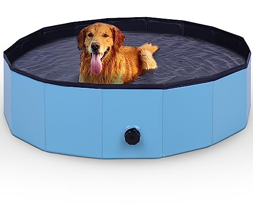Hundepool Swimmpingpool für Hunde (Ø80cm x 20cm) Rutschfester Boden und Ablassventil - Faltbar aus PVC - Bällebad - Stabile Wand