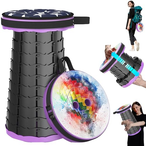 ALEVMOOM 2024 Verbesserter Klappbarer Hocker mit Kissen, Tragbarer Campinghocker, Klapphocker mit Stabilerer Belastbarkeit 200 kg, Verstellbarer Teleskophocker Hocker,Wandern, Reisen, Grillen