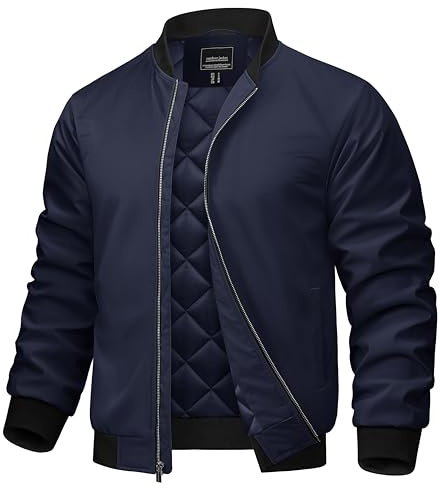 TACVASEN Men's Bomber Jackets Casual Fall Winter Warm Full Zipper Jacket Windproof Water Resistant Padded Coats Navy XX-Large