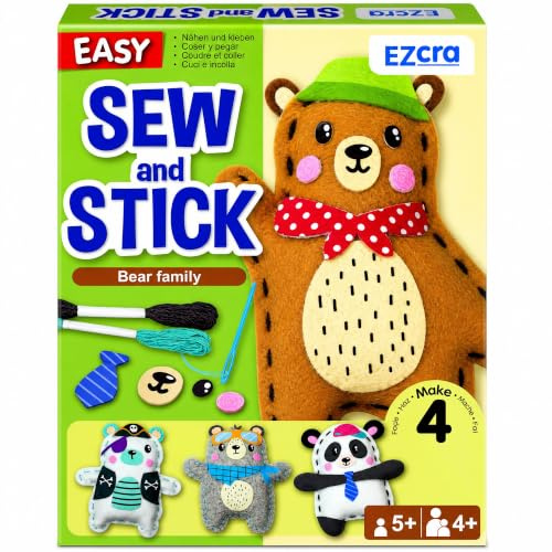 EZCRA Bear Sewing Kit for Kids Ages 4-8 - 4 Beginner Felt Craft Projects