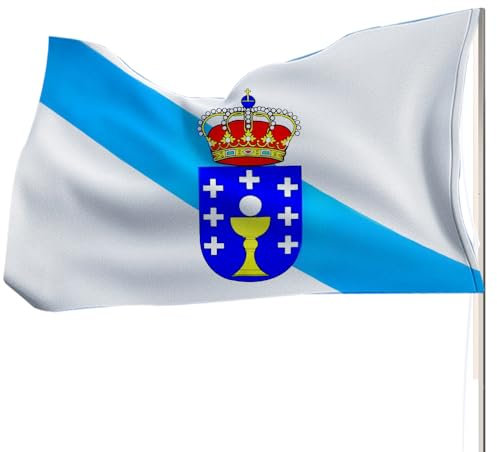 Bandera de Galicia 90 * 150cm Bandera de la Comunidad Autónoma de Galicia con 2 ojos de Latón Colores Vivos Poliéster Decoración para Desfile de Celebración de la Copa Del Mundo
