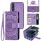 Asuwish Phone Case for Sony Xperia 1 V 2023 Zipper Wallet Magnetic Detachable Cell Cover with Tempered Glass Screen Protector Crossbody Lanyard Strap Flower Flip Card Holder Slot 1V 5G Women Purple