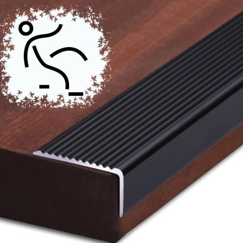 ILOOXI Perfil De Borde De Escalera De Aluminio Tiras para Peldaños Antideslizante Tiras Protectoras para Exterior E Interior, Fácil De Instalar ﻿(Black,L100cm/39''/3.3ft)