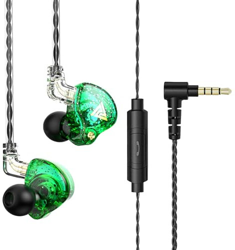 AK6 Pro 3,5 mm Casque filaire avec Mircophone Sport Travail dans l’oreille Écouteurs de moniteur Câble détachable pour Comupter Tablette PC Téléphones Appel Gaming Musique audio (With Mic, Vert)